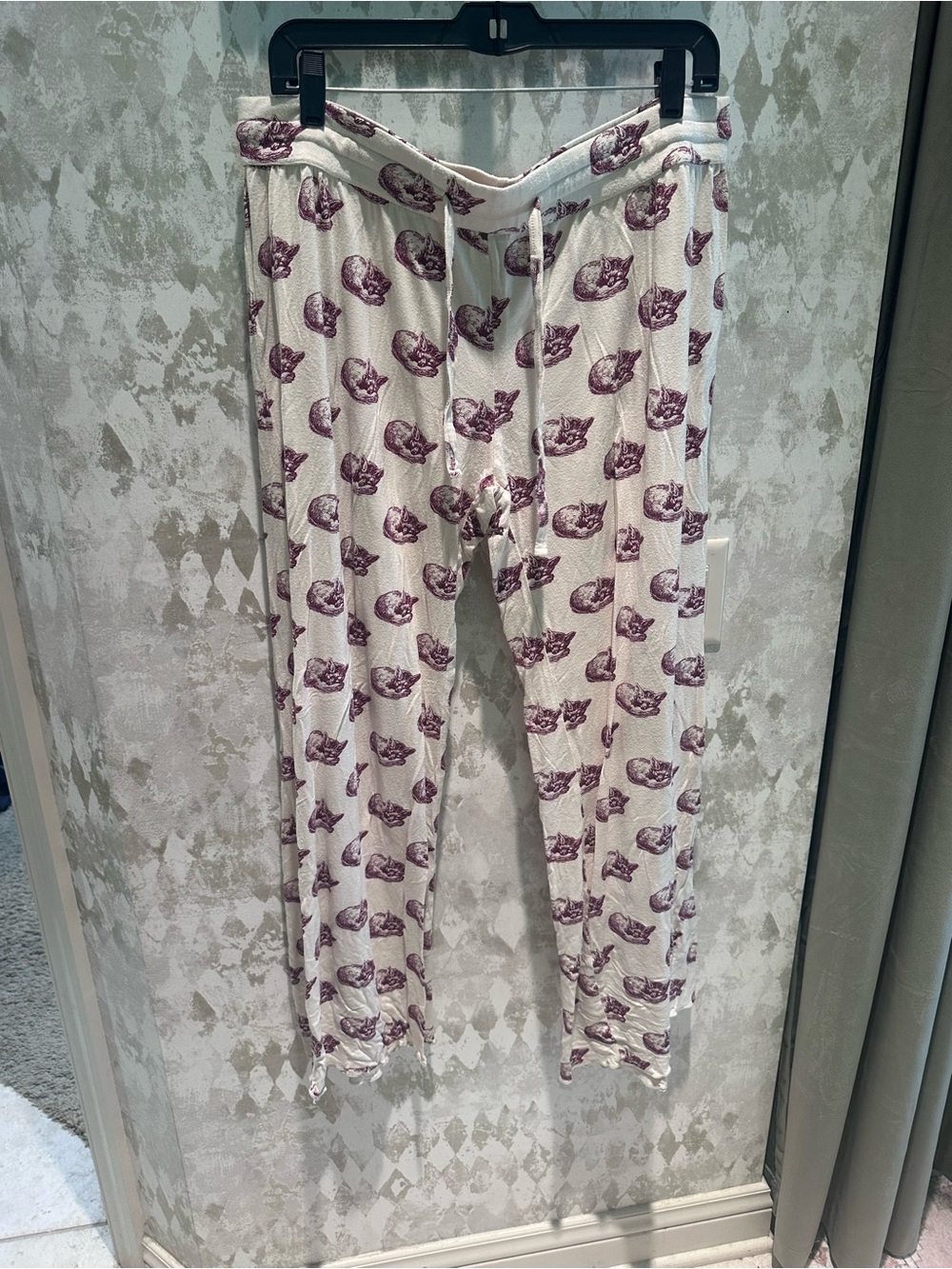 kate quinn Cream Joggers with Purple Cat Print